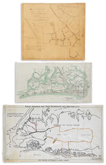 (MANUSCRIPT MAPS.) Group of 7 nineteenth-and-twentieth-century hand-drawn maps relating to New York City or Long Island.
